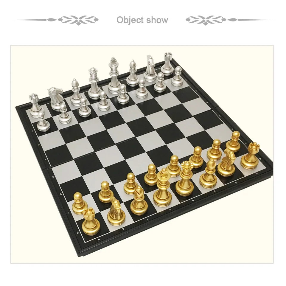 Medieval Plastic Chess Set Chessmen 32 Golden Silvery Chess Pieces Foldable Board Game Set Gifts I39