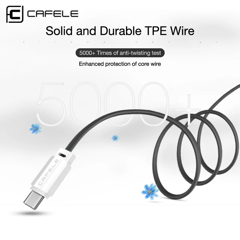 Caja protectora Cafele USB Cable de tipo C para Xiaomi 8 plana tipo-C Cable para Huawei P20 la transmisión rápida de datos cargador tipo C para Xiaomi 8 SE