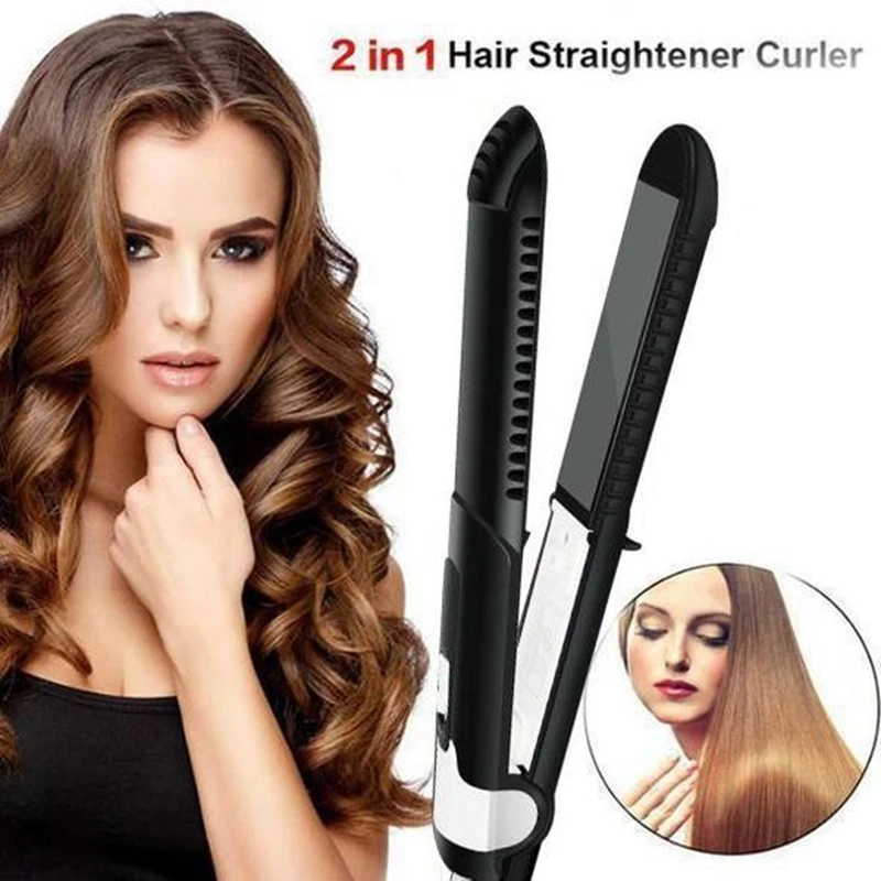 

Professional Anti-Static Ceramic 2 in 1 Straightener and Curling Iron Dual Flash Quick Heating Gift for Hair Dropshipping