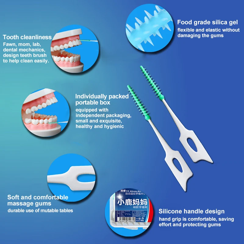 20 шт., 1 Тип, мягкие силиконовые межзубные щетки с зубной нитью, палочки с зубной нитью, белый зуб, очиститель зубов, уход за полостью рта, инструмент для взрослых