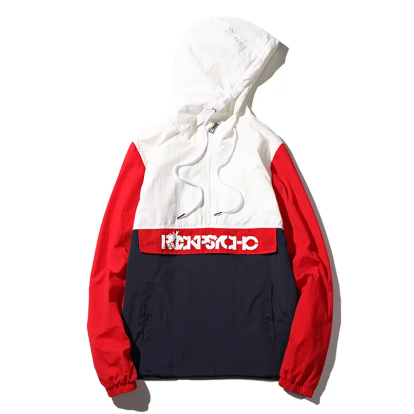 

Men women Patchwork Color Block Pullover Hooded Jacket 2019 Autumn Half zipper Tracksuit Casual Coats Hip Hop Men Streetwear New
