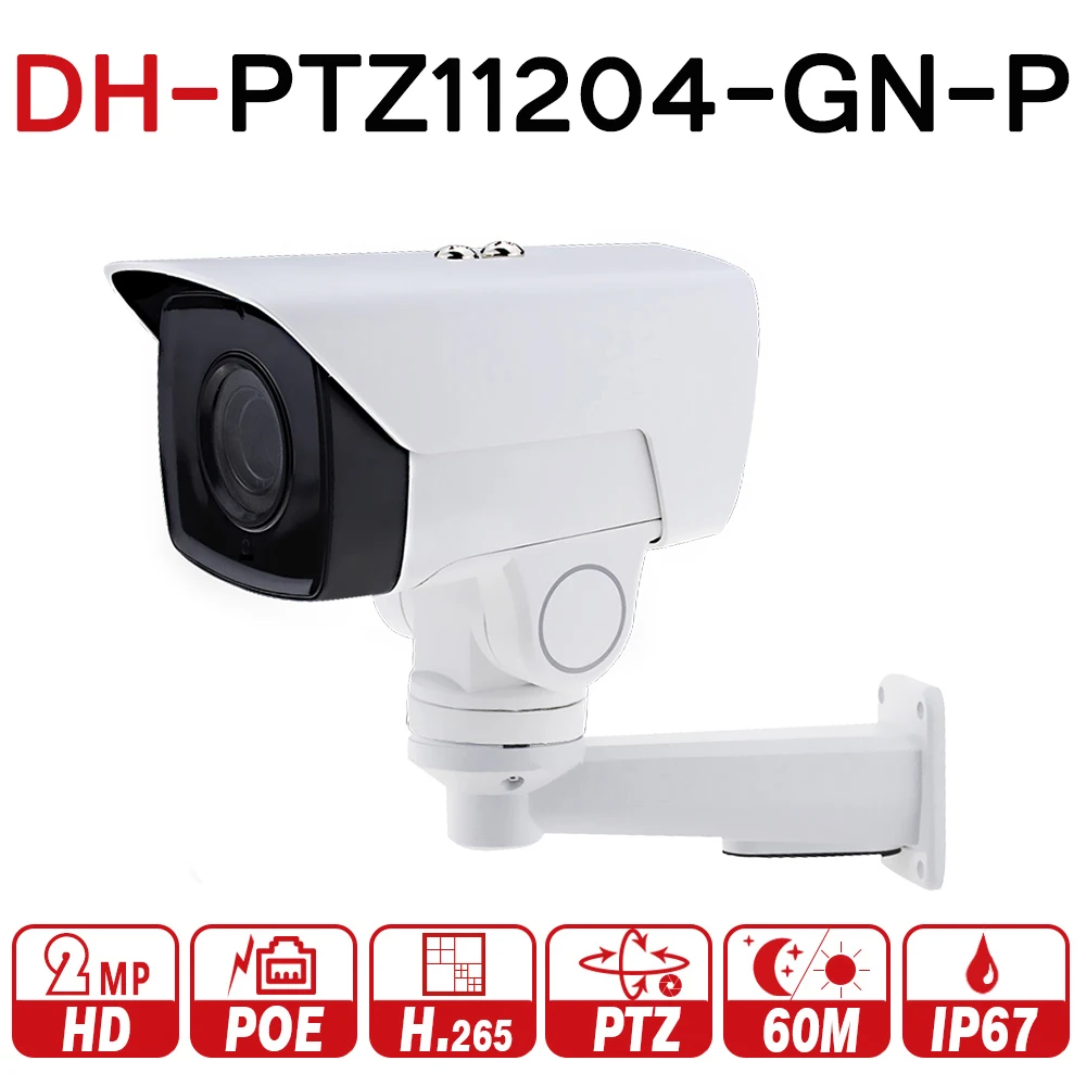 

DH PTZ11204-GN-P 4X PTZ IP Camera 2MP POE Bullet Motorized 2.8-11.2mm H.265 IR 60M IP67 Bracket CCTV Security with logo