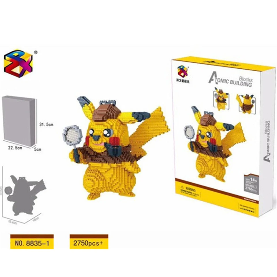 

cartoon Bricks diamond Mirco building blocks detective pikachu model toys educationsl figures For Kids Pokemon