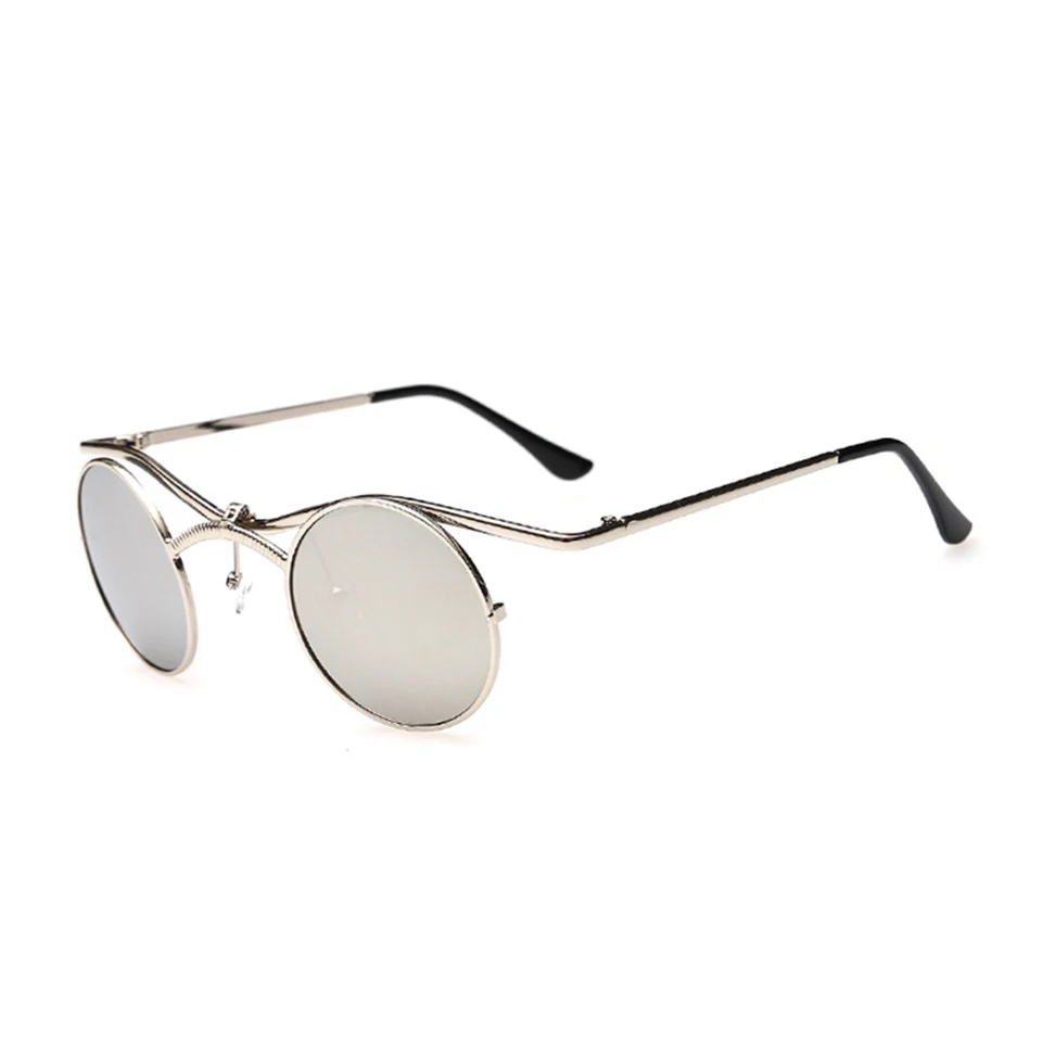 Модные хипстерские готические стимпанк вампирские мужские солнцезащитные очки, металлические UV400 винтажные солнцезащитные очки, мужские очки, очки PL1075 - Цвет линз: C04SilverMirror
