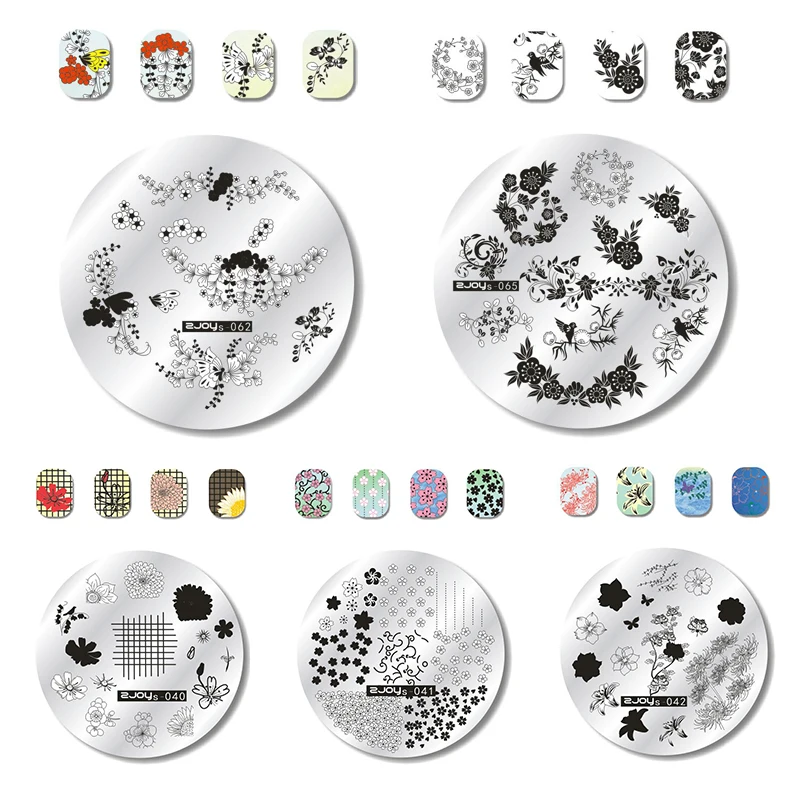 

WAKEFULNESS Spring Garden Series Round Nail Art Stencil Flowers Image Nail Stamping Plates Manicure Template Stamp Tools