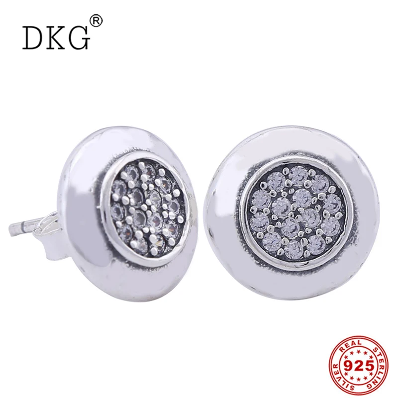 

100% Real 925 Sterling Silver Original Signature Stud Earrings with Clear Cubic Zirconia for Women Gift Jewelry Making