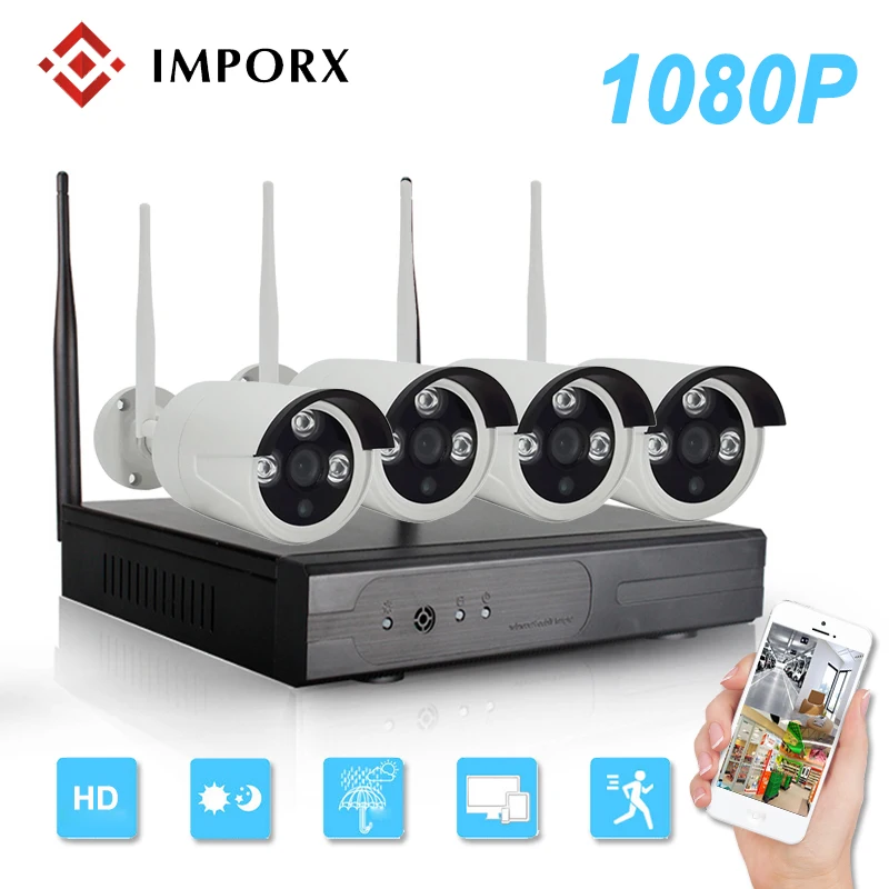 

IMPORX 4CH HD 1080P Wireless NVR Kit IR Outdoor Waterproof 4PCS 2MP Wifi IP Camera CCTV System P2P Security Surveillance Kit