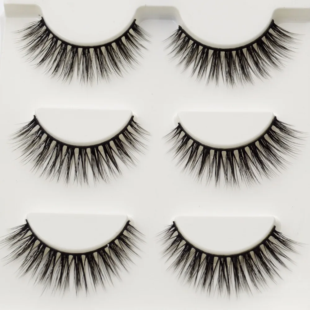

3 Pairs False Eyelashes Hand Made Faux Mink Lashes Winged 3D Eyelash Extensions Natural Eyelashes Long Lasting Makeup Faux Cils