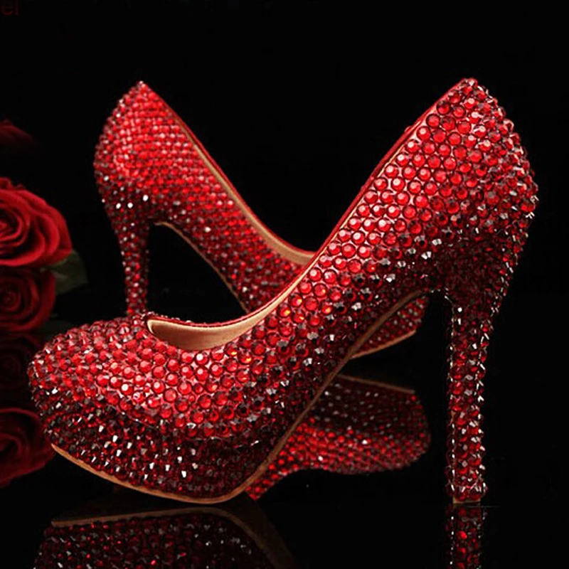 Fashion Women High Heels Crystal Fashion Bridal Shoes Woman Platforms Red Rhinestone Party Prom pump Bridesmaid Shoes Pumps