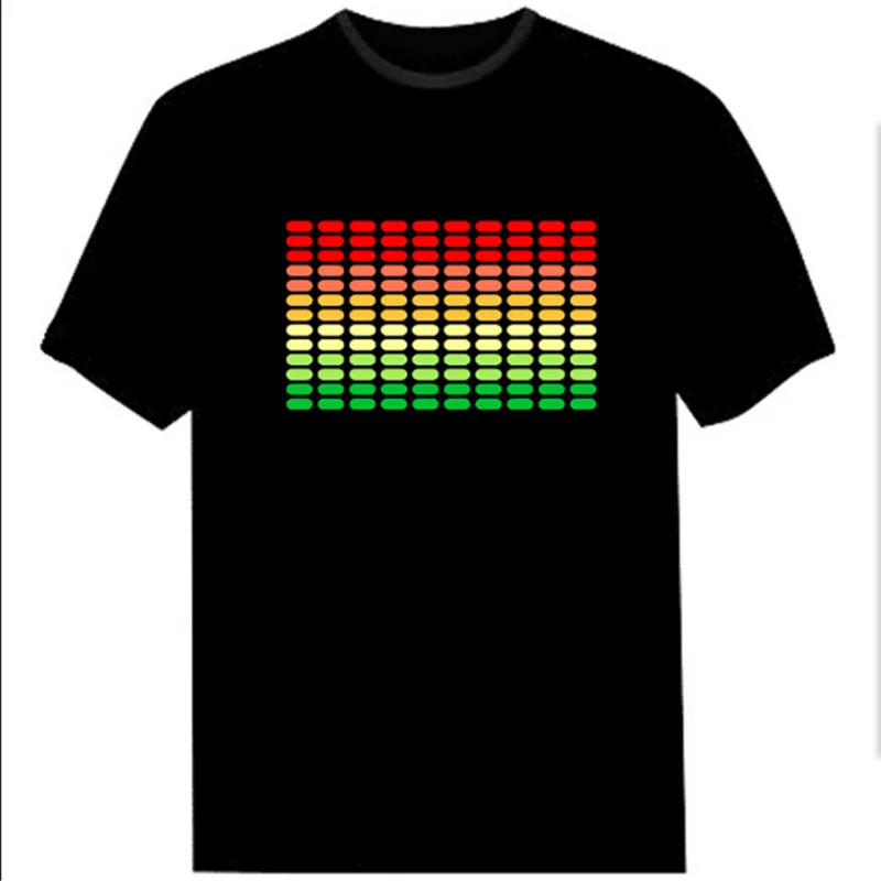 

Drop Shipping Sound Activated Led Cotton T Shirt Light Up and Down wireless Flashing Equalizer EL T-Shirt Men Disco Party DJ