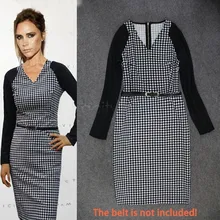 2015 Women Winter Elegant Tartan Tunic Long Sleeve Work Cocktail Sheath Pencil Bodycon Dress Party Dresses