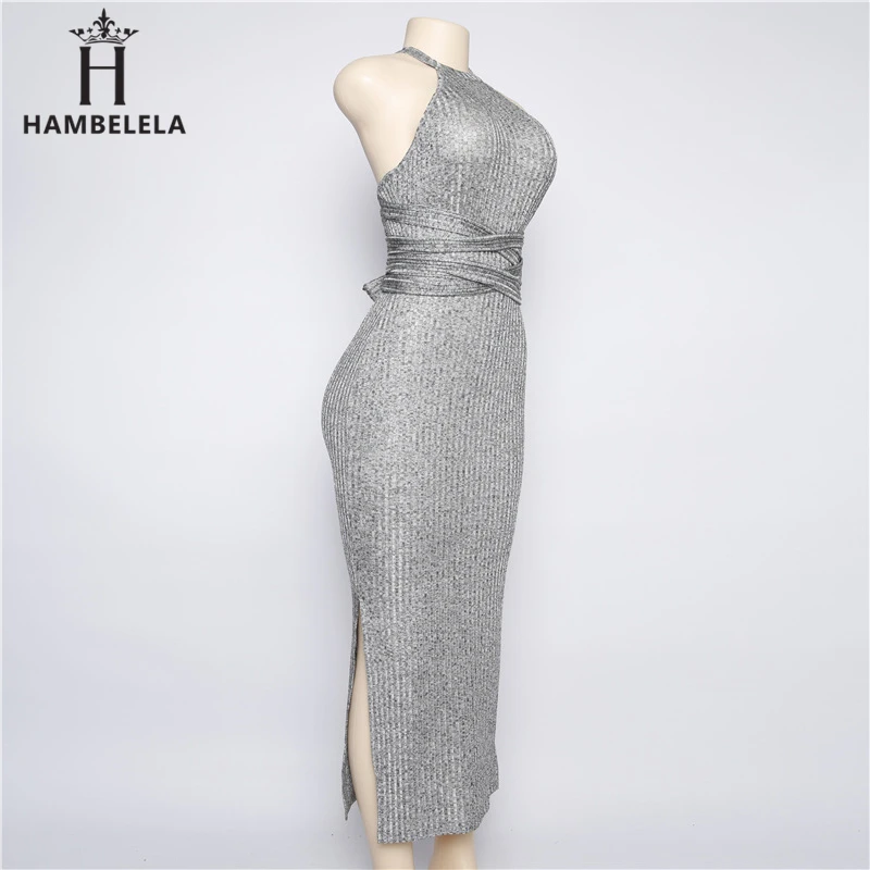 HAMBELELA Halter Backless Cross Bandage Dress Sexy Off Shoulder Split Bodycon Knitted Dress Autumn Sleeveless Slim Women Dresses (7)