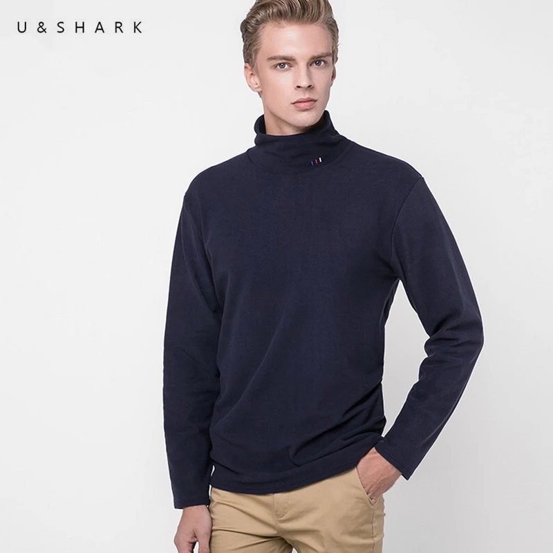 U&SHARK Autumn Winter Mens Fleece Sweater Men Turtleneck