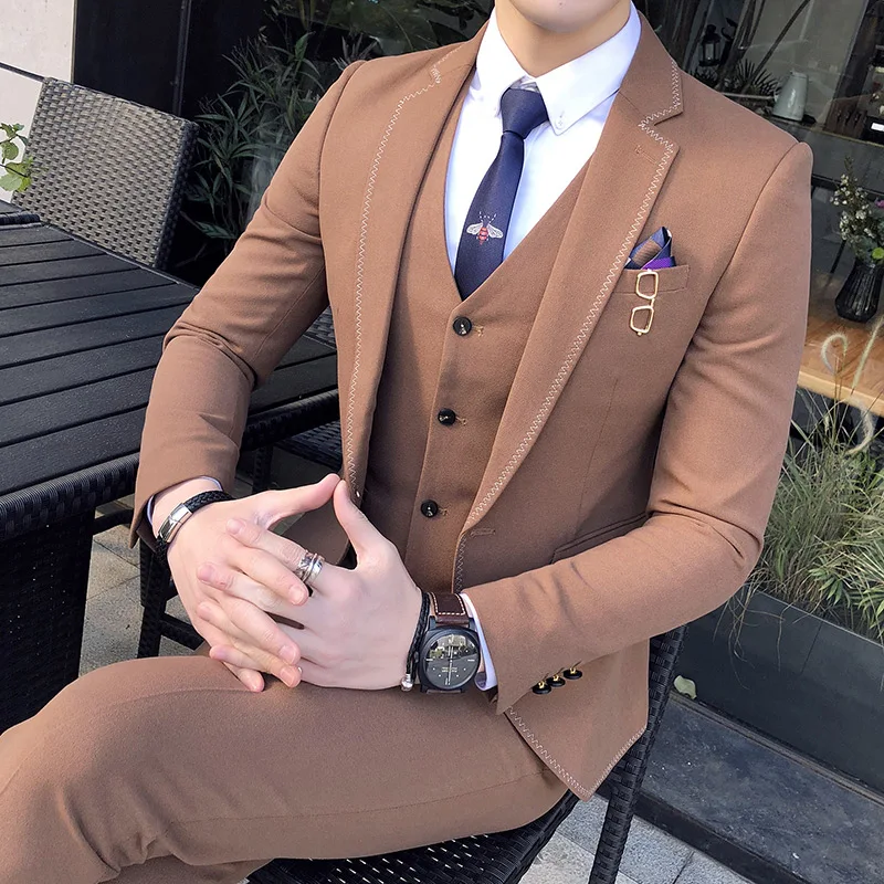 

2018 New Men's Suit 3 Piece Sets ,Business Wedding Banquet Mens Suit Jackets with Vests and Pants, Slim Elegant Suits Set Men
