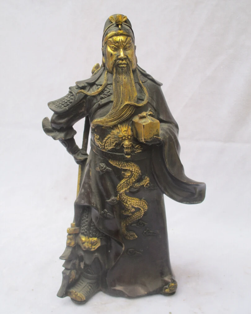 

Collectible Chinese old bronze carved Gold gilt Big Guan gong Sculpture /Antique Guan gong statue