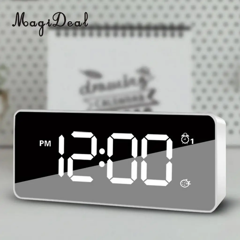 LED Mirror Digital Display Snooze Alarm Clock Office Desk Top Watch Time Kids Students Smart Wake Up Clock