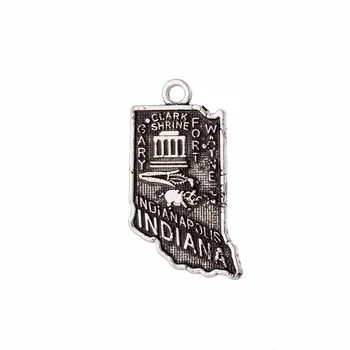 

my shape 30pcs Indiana State Map Charm Pendant Gift Jewelry Making 14*24mm Pendant