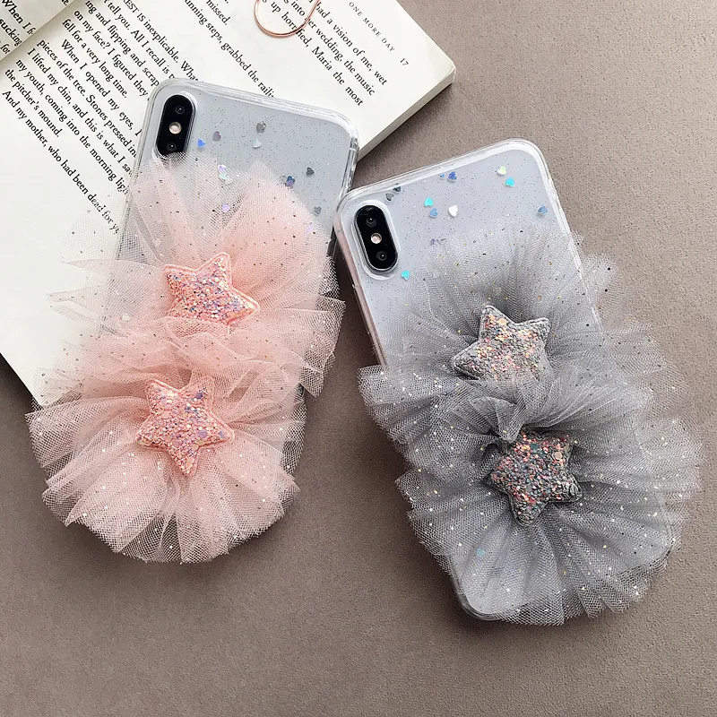 

ORYKSZ 3D Luxury Stars Flowers Phone Case for Iphone X Xs Max Xr Silicon Case for Iphone 6 6s 7plus 8 Glitter Back Cover Capa