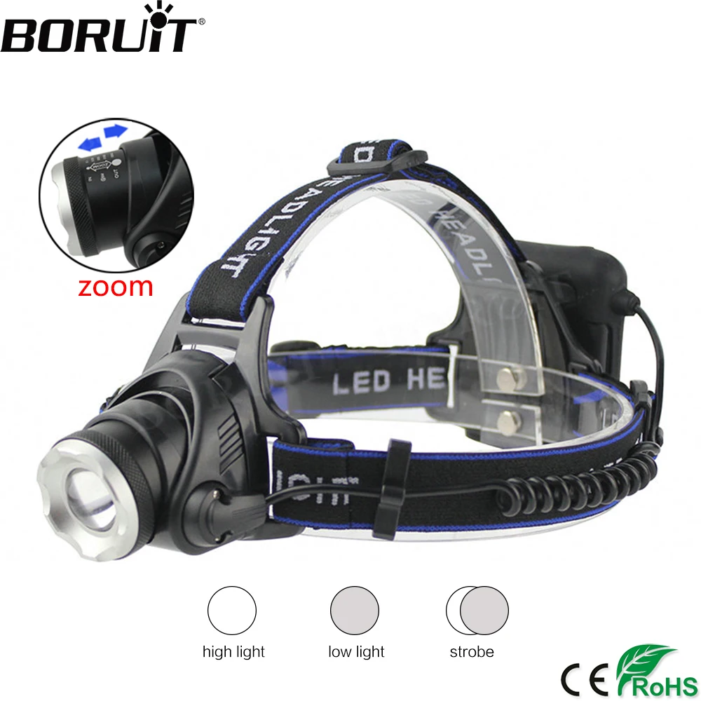 cheap BORUiT A9 1000LM XML T6 LED Headlight 3 Mode Zoomable Headlamp Waterproof Head Torch Camping Fishing Flashlight by AA Battery