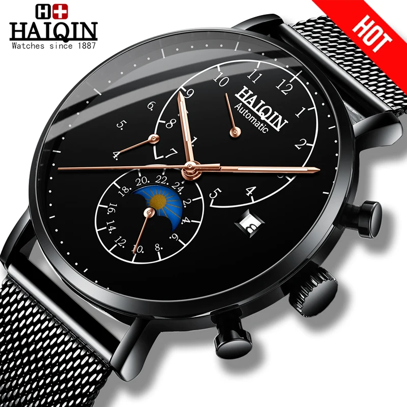 

New HAIQIN men watches top brand mechanical men sport watch men Tourbillon stainless waterproof automatic man wristwatch clock