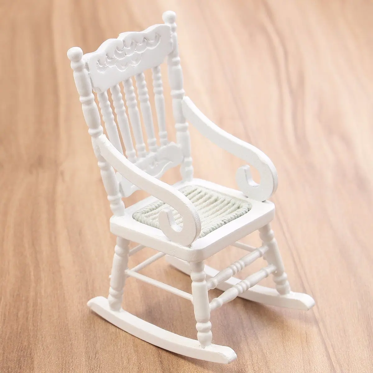New 112 Dollhouse Miniature Furniture White Wooden Rocking Chair Hemp