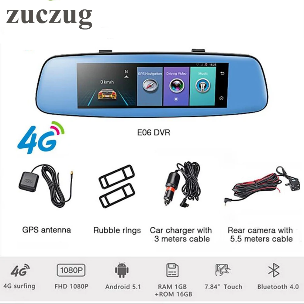 ZUCZUG 8 дюймов 4G сенсорный IPS Автомобильный видеорегистратор камера Android зеркало GPS