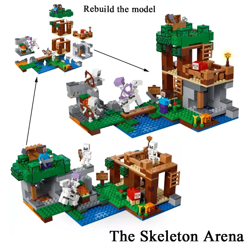 

My World Skeleton Attacks Building Blocks Compatible Legoingly Minecrafted Mini 21146 Steve Figures Bricks DIY Toys for children