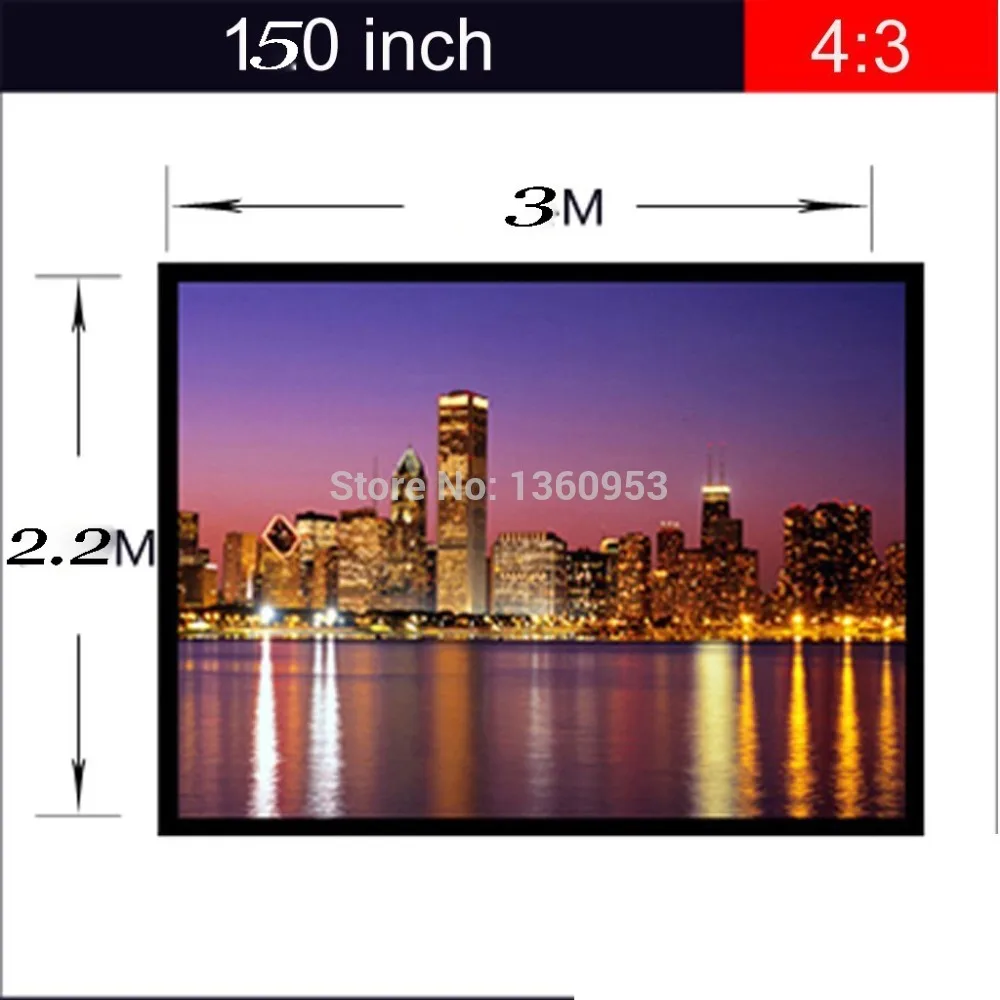 

4:3 150 inch Screen for DLP Projector Screen with Grommets Finished Edge White Curtain Simple Portable Film Projection Screen