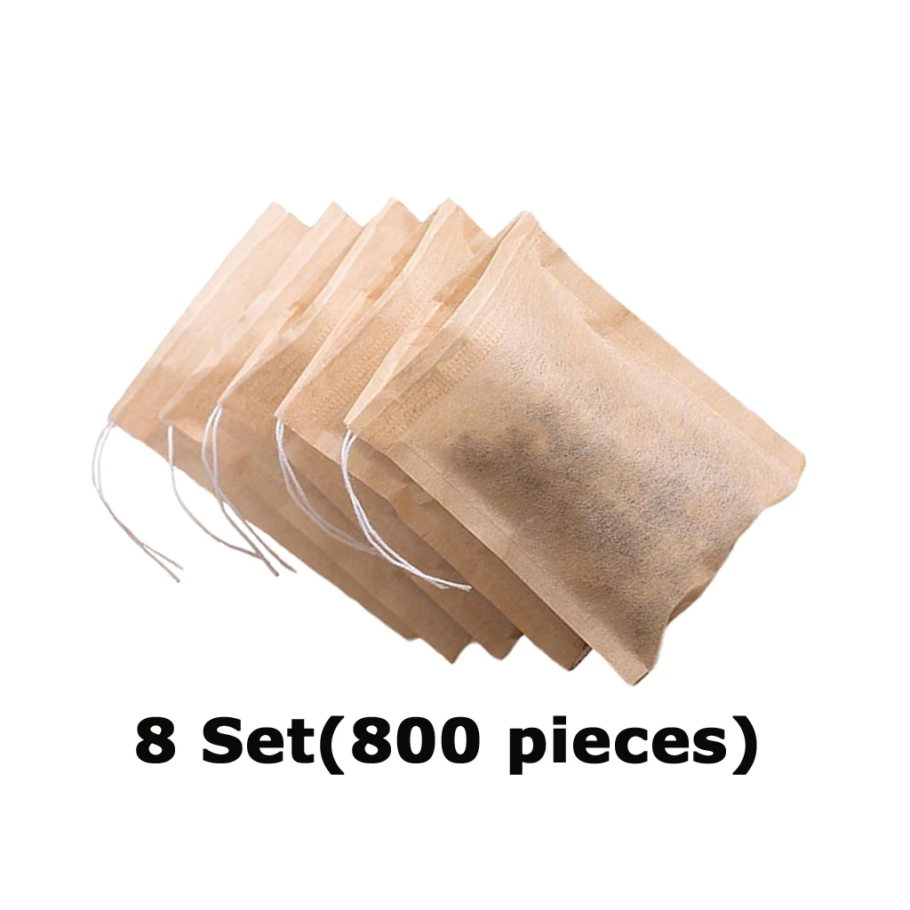 8 Set (800 Pcs) Empty Tea Filter Bag for Loose Leaf Herbs Teas Cotton Drawstring Seal Filters (Natural Color,7x5cm )