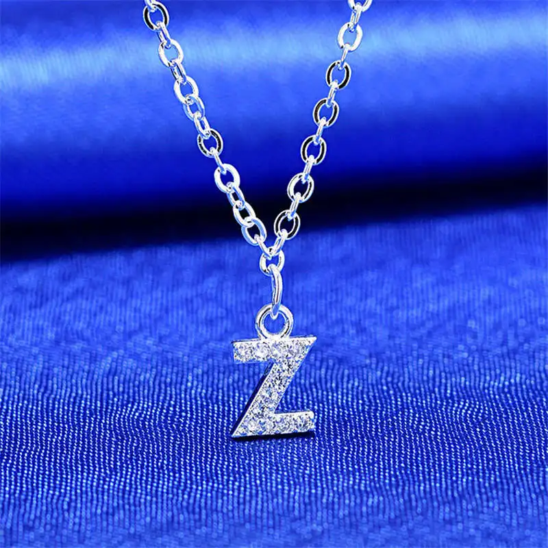 26 букв ожерелье для женщин Кристалл первоначальное ожерелье корейский Серебряный чокер Изысканная цепочка тонкое ожерелье s Bling модное ювелирное изделие - Окраска металла: Z