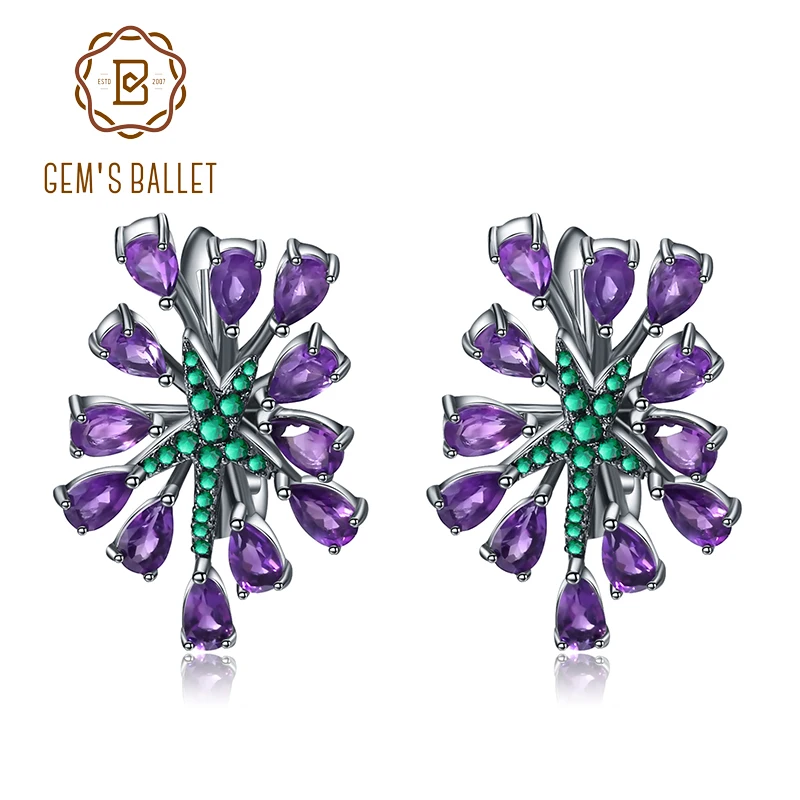 GEM'S BALLET 4.69Ct натуральный аметистовый драгоченный камень, клипсы, серьги, 925 пробы, серебряные, винтажные готические панк-серьги для женщин, вечерние