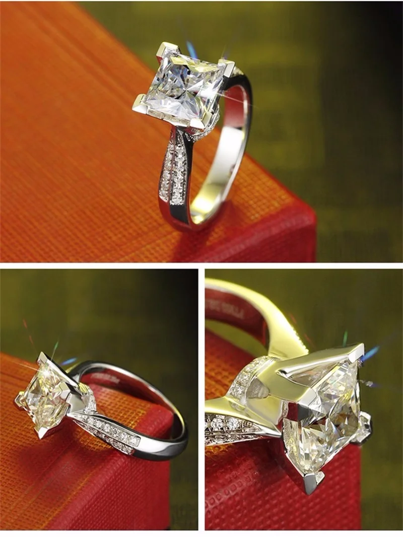 Роскошные 2,5 карат Твердые 925 пробы серебро Halo обручальное кольцо принцесса огранка CZ Камень Модные ювелирные изделия для женщин