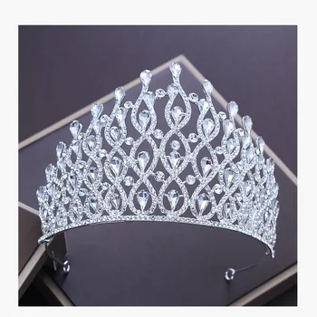 

New Silver Color Luxury Crystal Crown For Wedding Bride Tiara Big Crown Rhinestone Bridal Crown For Wedding Hair Accessories