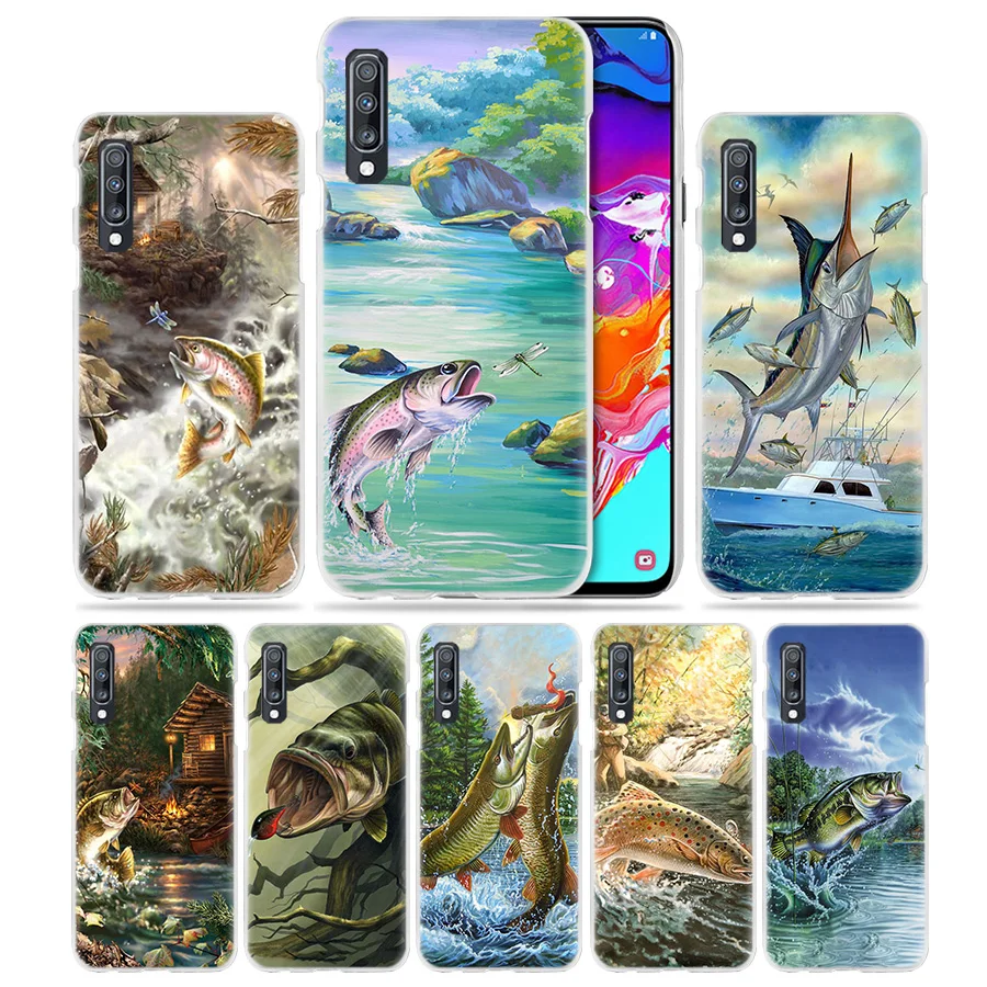 

Bass Fishing Case for Samsung Galaxy A50 A70 A20e A40 A30 A20 A10 A8 A6 Plus A9 A7 2018 Hard Plastic Clear PC Phone Coque Cover