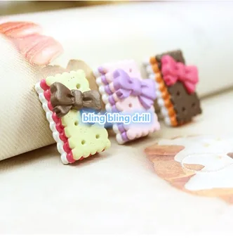 

25pcs/lot flat back resin bowknot simulation rectangle Sandwich biscuit for Scrapbooking Craft Cabochon For Hair phone Deco