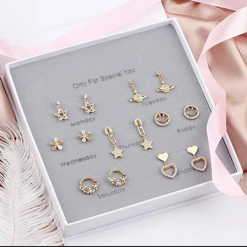 

One Week Earrings Set Simple 925 Sterling Silver Needle With Cubic Zirconia Pearl Stud Earrings for Women Daily Party Gift Jewel