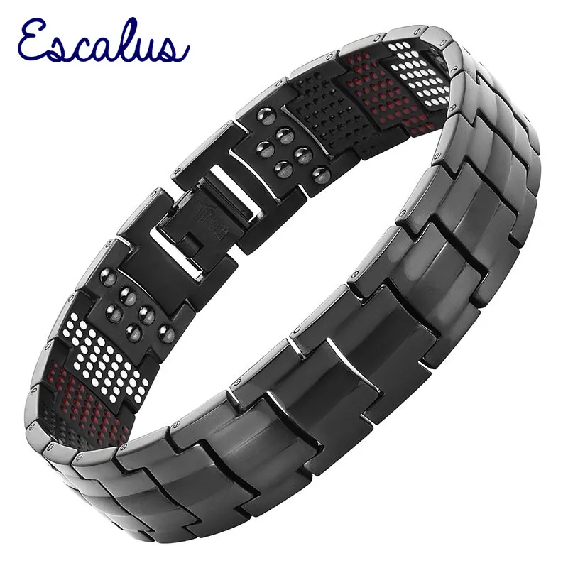 2015 Men 4in1 Magnets Negative Ions Germanium Far Infra Red Titanium Bracelet Black Bangle Free Shipping