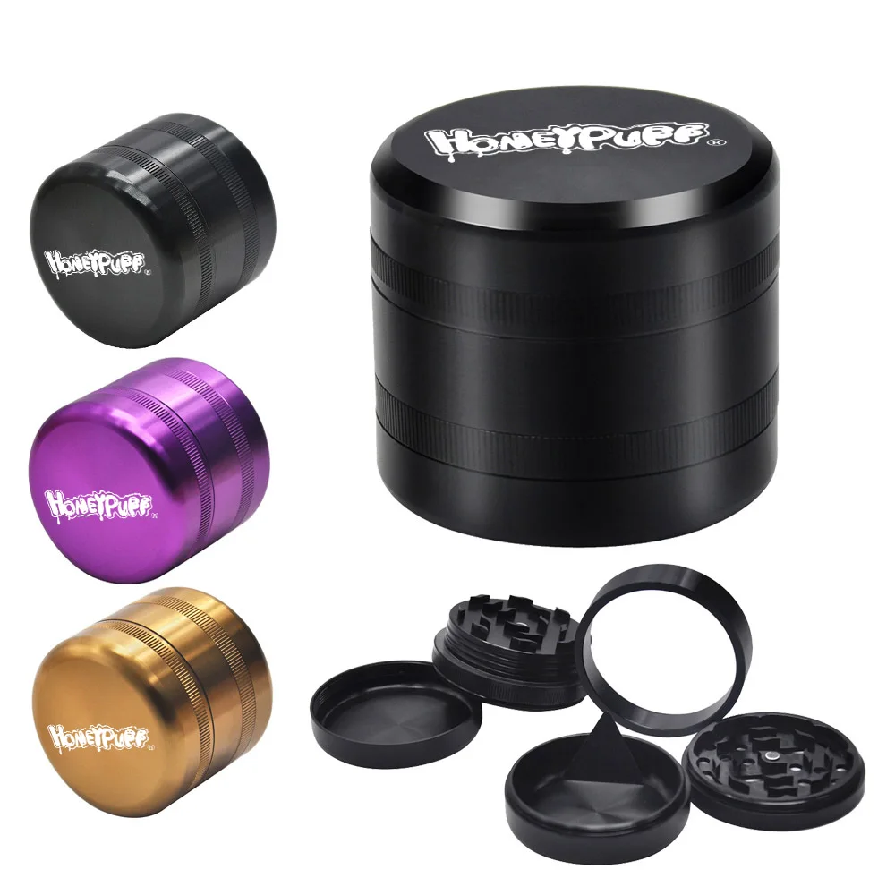 

HONEYPUFF AirCraft Aluminum Herbal Herb Grinder 63MM 4Lay Smoking Crusher Diamond Teeth Tobacco Grinder Metal Handle Muller