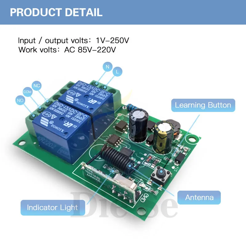 AC85~250V 10A 2CH Remote Control Switch Wireless Relay Receiver 2 button For Light Bulb Lamp Wall Switch Wall Panel AC85~250V 10A 2CH Remote Control Switch Wireless Relay Receiver 2 button For Light Bulb Lamp Wall Switch Wall Panel