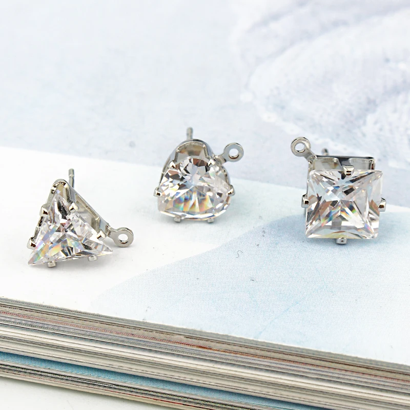 

4pcs Elegant Zircon Earrings Base Findings Geometric Charms With Hole DIY Jewelry Making Tassel Dangle Earring Accessories C11