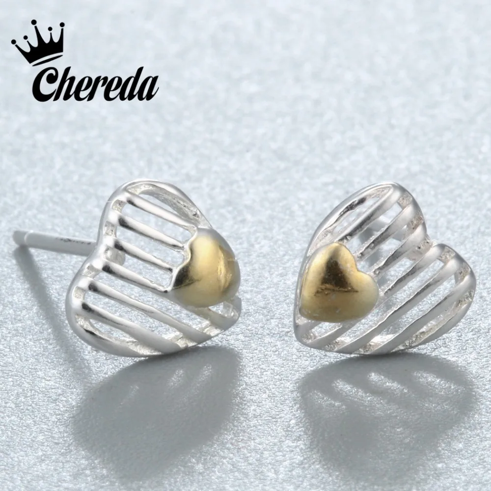 Buy Chereda Vintage Double Heart Stud Earring Small Gold And Big Silver Hollow