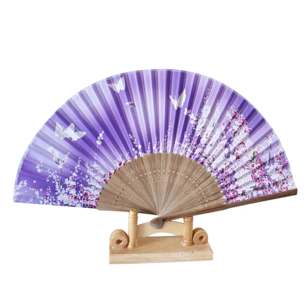 Flower Butterfly Pattern Folding Dance Wedding Party Lace Silk Folding Hand Held Flower Fan G619