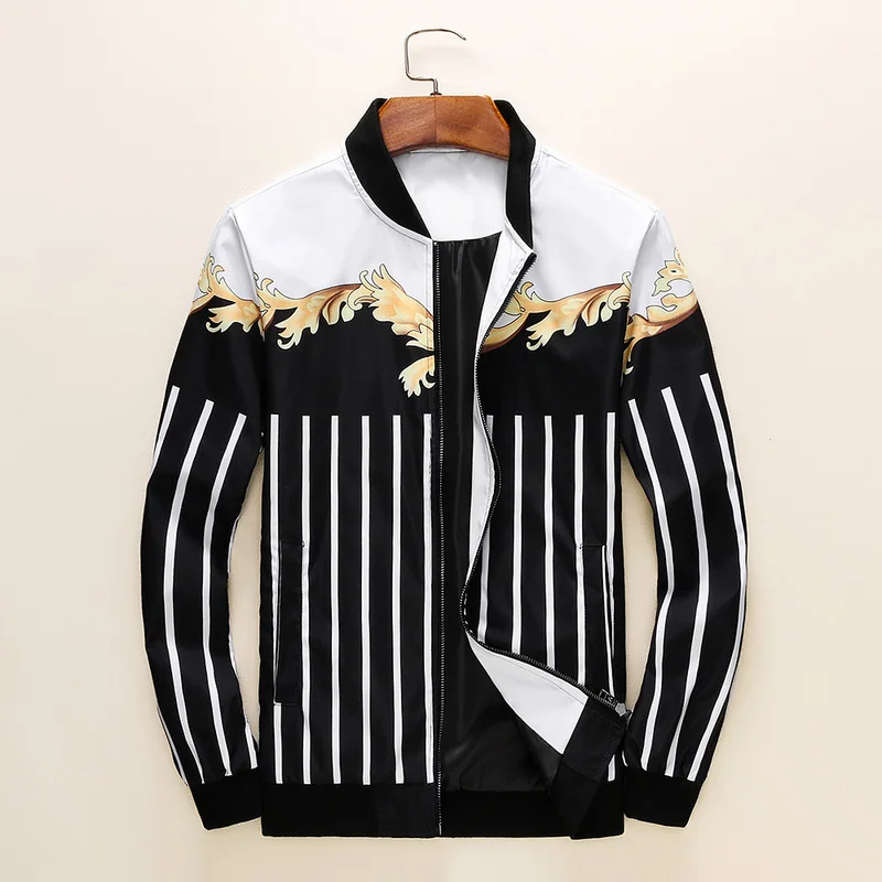 

New 2019 Men Rib Sleeve Classic Flower striped Fashion High couple Baseball Coats & Jackets Abstract digital coat Motor #AB69