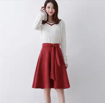 

Deer skinny skirt autumn and winter women 2018 new high waist lace retro A-Line fashion casual temperament skirt