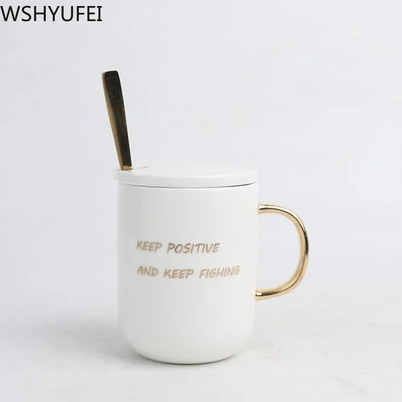 cheap Ceramic cups simple mug coffee cup lovers cup with lid spoon household tea set drinking utensils