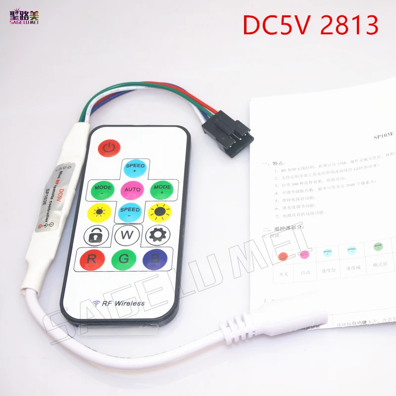 DC5V-24 V ws2812b ws2813 DC12V 2811 цифровой RGB светодиодный контроллер 14Key RF беспроводной пульт дистанционного управления 2048 пикселей 300 видов изменений