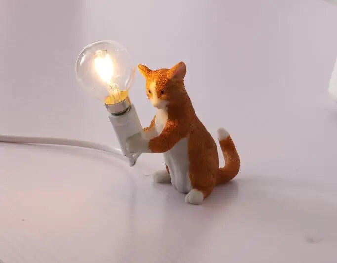 Художественный светодиодный переключатель включения/выключения стандарта ЕС/США, белый, черный, серый, кошачий котенок, настольная лампа, светильник для детской комнаты, милый Ночной светильник в виде животного - Цвет корпуса: B orange 11x6x12cm