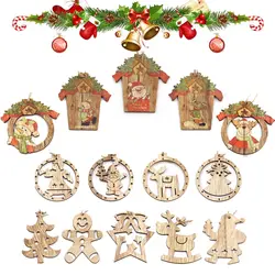 Мульти Стиль может вариант рождественские деревянные Подвески Украшения «Собери сам», поделка из дерева Рождественская елка орнамент