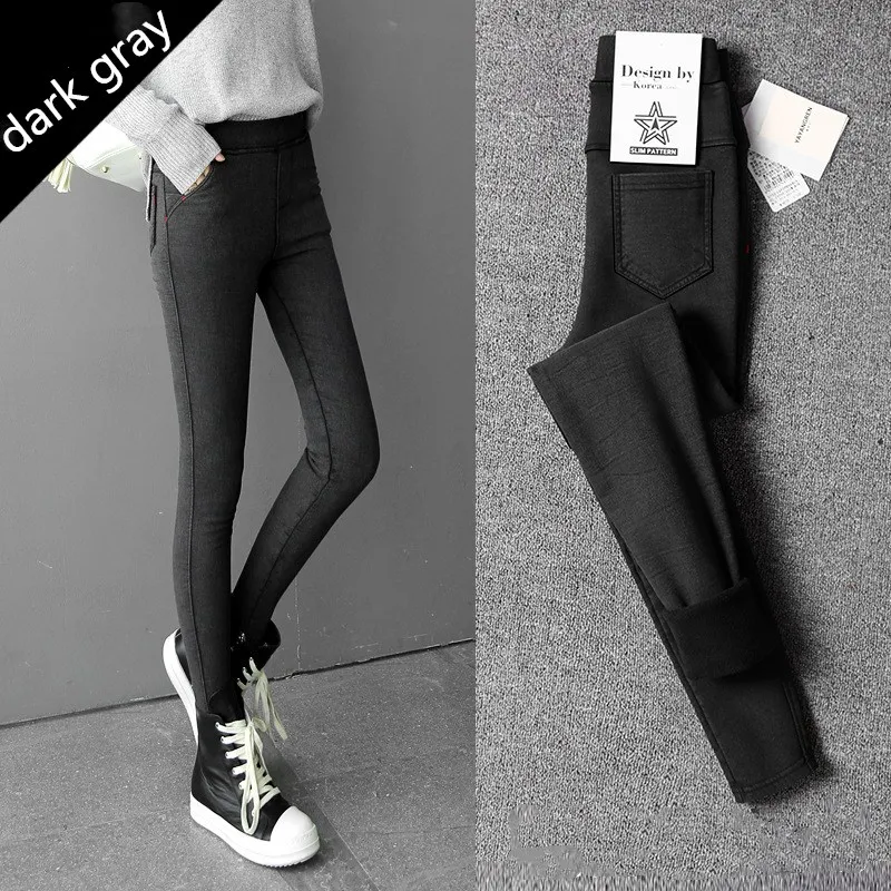 

WKOUD Plus Size Women's Winter Warm Leggings Korean Skinny Pencil Pants Snow Black Fleeces Thicken Full Length Trousers P8617