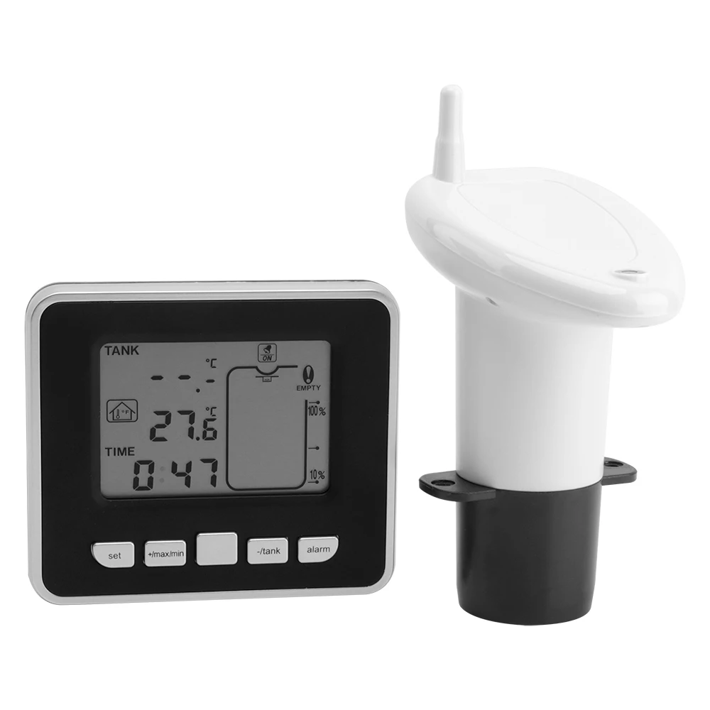 

BORUiT Water Tank Liquid Depth Level Meter Sensor with Temperature Display Time Alarm Transmitter Screws Measuring Tools